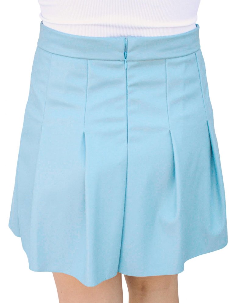 Pleated Faux Leather Mini Skirt In Periwinkle