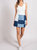 Retro Patchwork Color Block Mini Skirt - Mineral Washed Denim