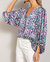 Retro Print V Neck Bubble Sleeve Blouse