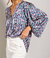 Retro Print V Neck Bubble Sleeve Blouse