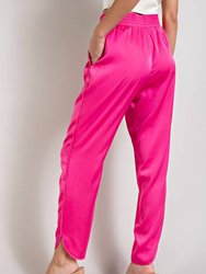 Satin Joggers In Hot Pink