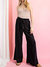 Wide Leg Pants With Self Tie Belt In Black - Black