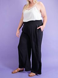 Wide Leg With Smocked Waist Pants In Black