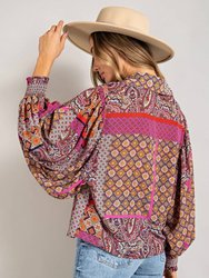 Women'S Boho Puff Sleeve Top