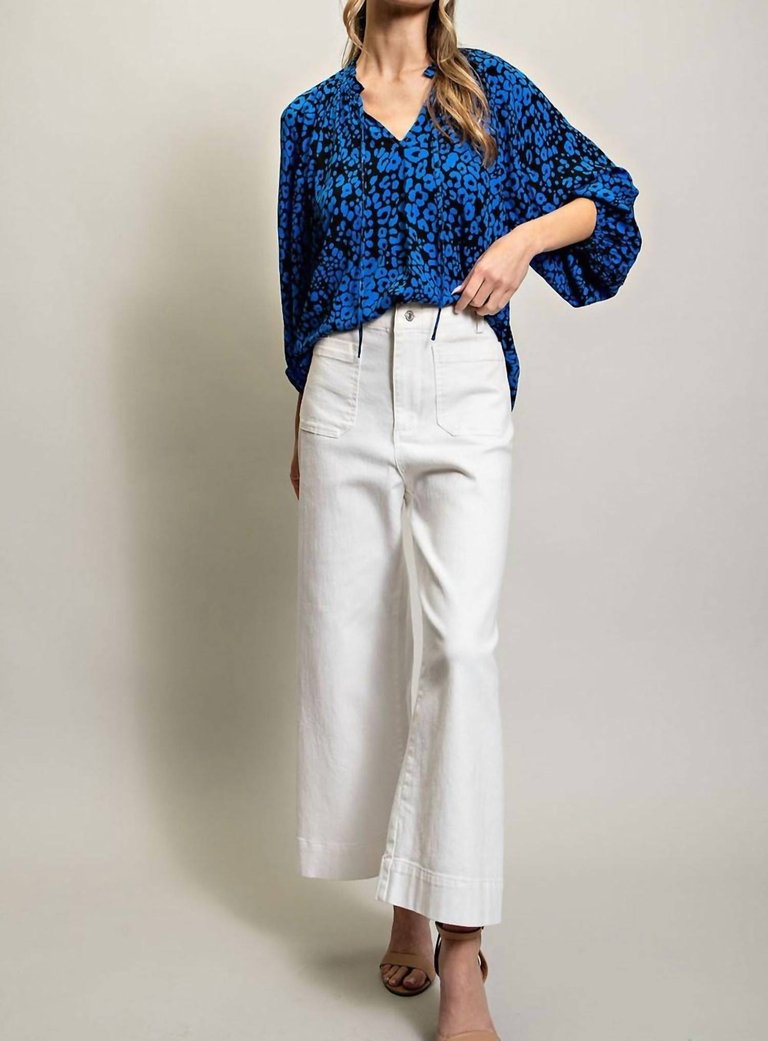 Women'S Leopard Print Blouse - Royal Blue