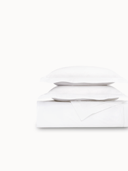 Classic Percale Embroidered Duvet Cover - White/White