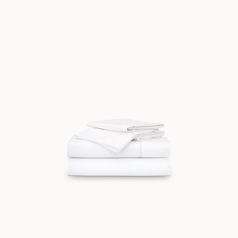 Classic Percale Embroidered Sheet Set - White/White