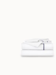 Classic Percale Embroidered Sheet Set - White/Navy