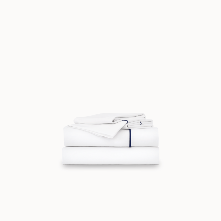 Classic Percale Embroidered Sheet Set - White/Navy