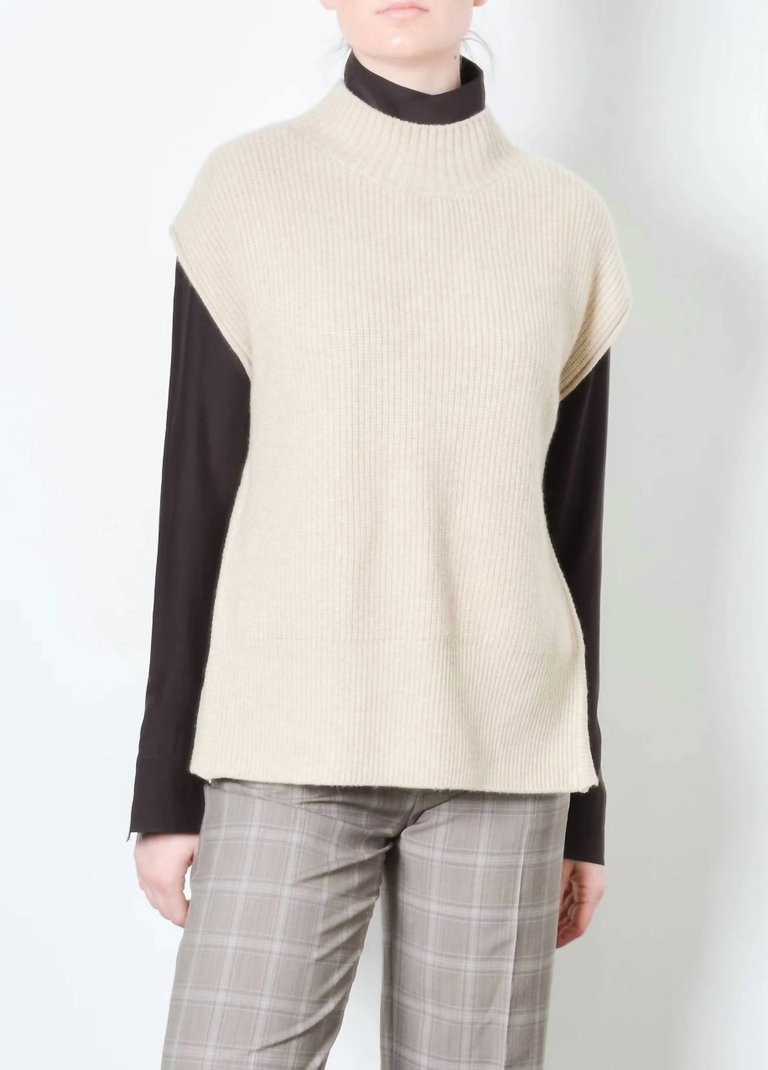 Cashmere Vest With Side Zip Sweater - Mushroom