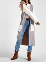 Color Block Duster Cardigan - Camel/Gray And White