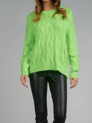 Crew Neck Cable Sweater - Lime