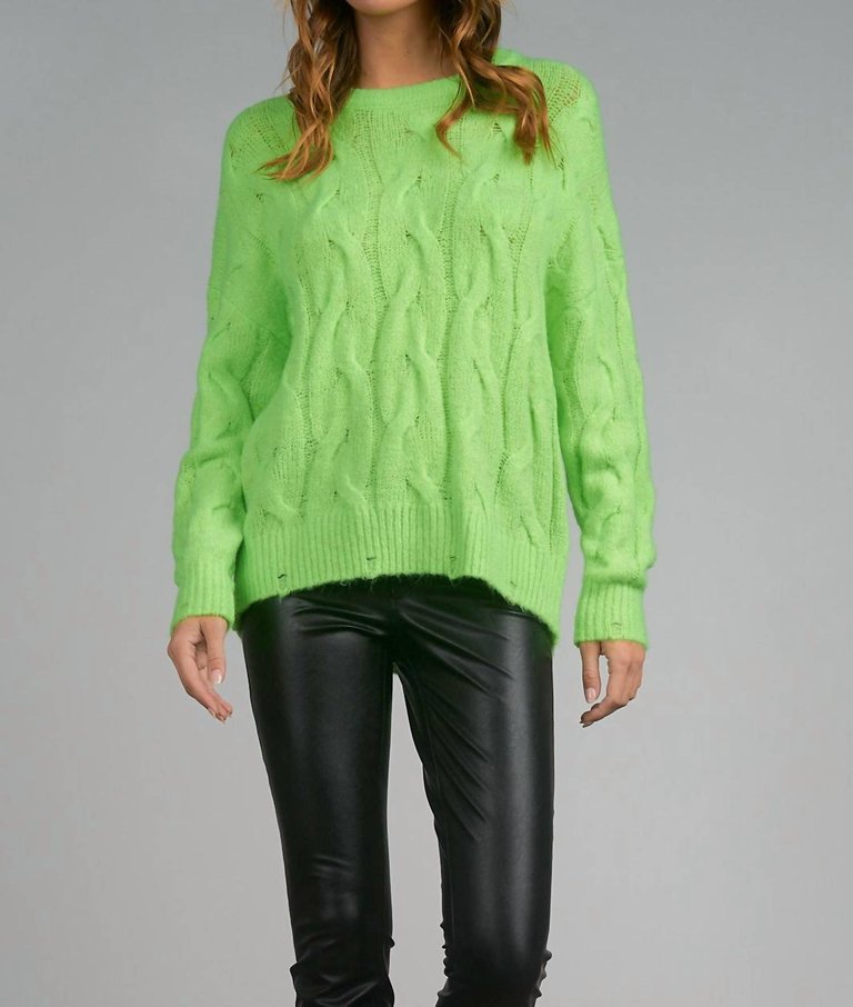 Crew Neck Cable Sweater - Lime