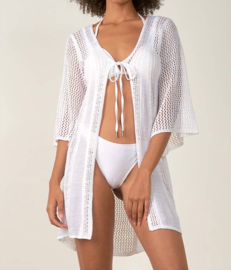 Crochet Kimono Cover Up In White - White