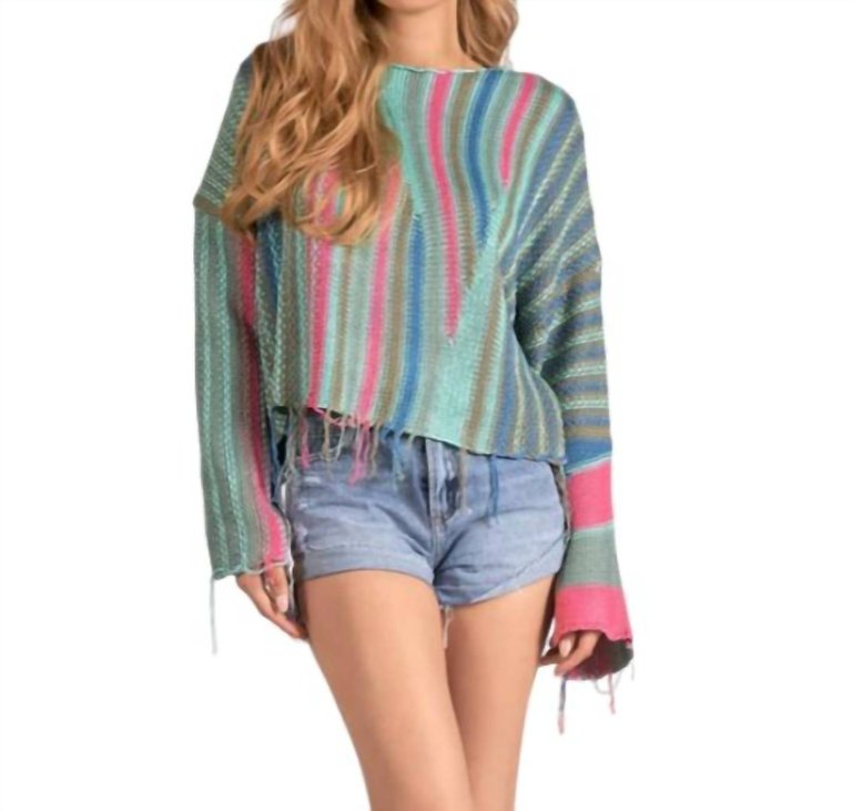 Distressed Hem Sweater - Multi Color