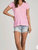 Distressed V Neck Shortsleeve - Pink - Pink