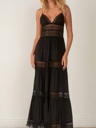 Lace Tiered Maxi Dress - Black