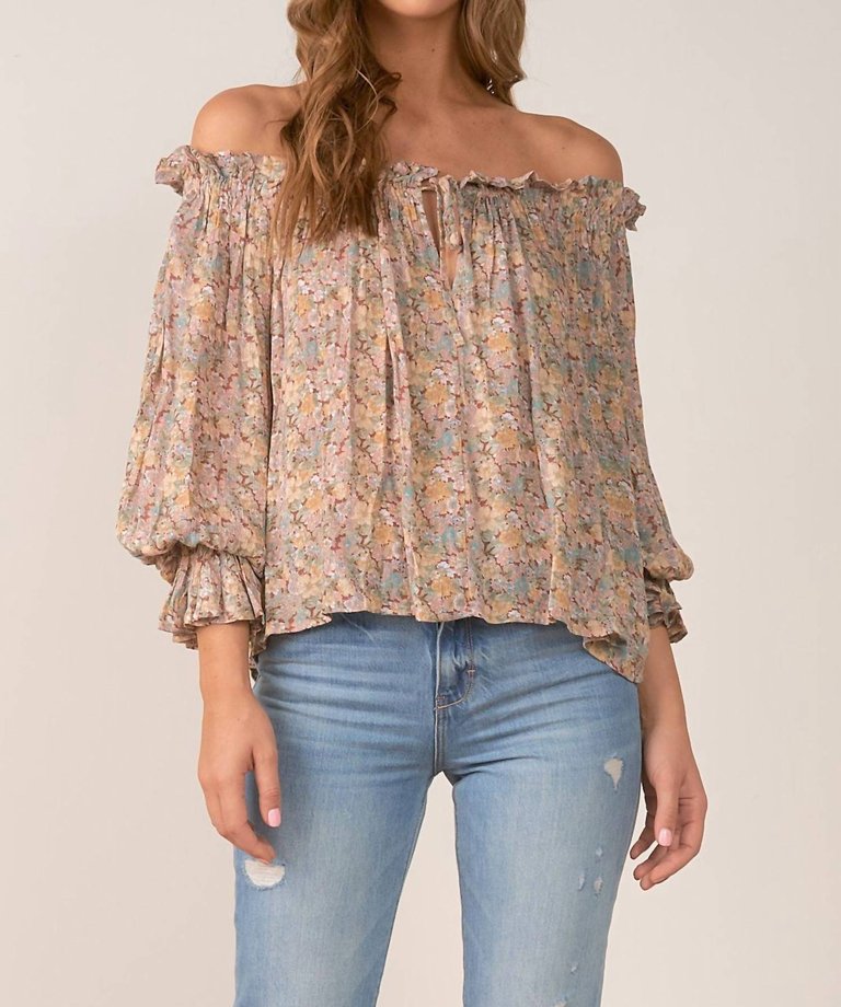 Long Sleeve Off Shoulder Top In Floral Dusty Rose - Floral Dusty Rose