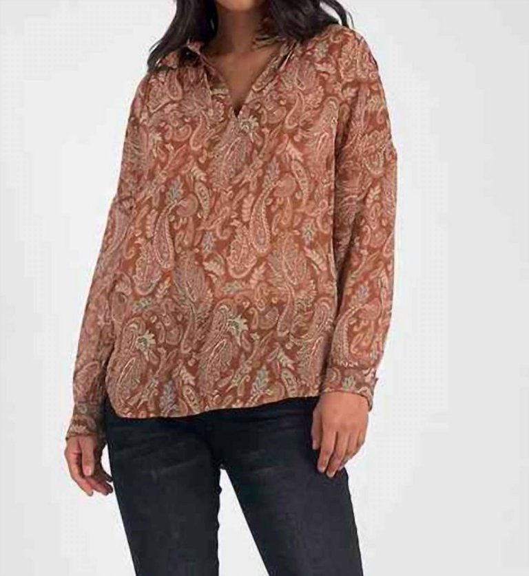 Sheer Curry Paisley Long Sleeve Blouse Shirt - Curry Paisley