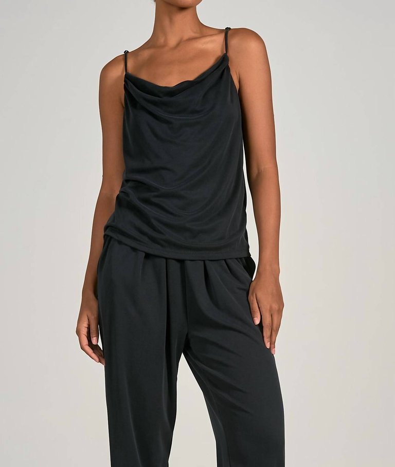 Spaghetti Straps Drape Front Top - Black