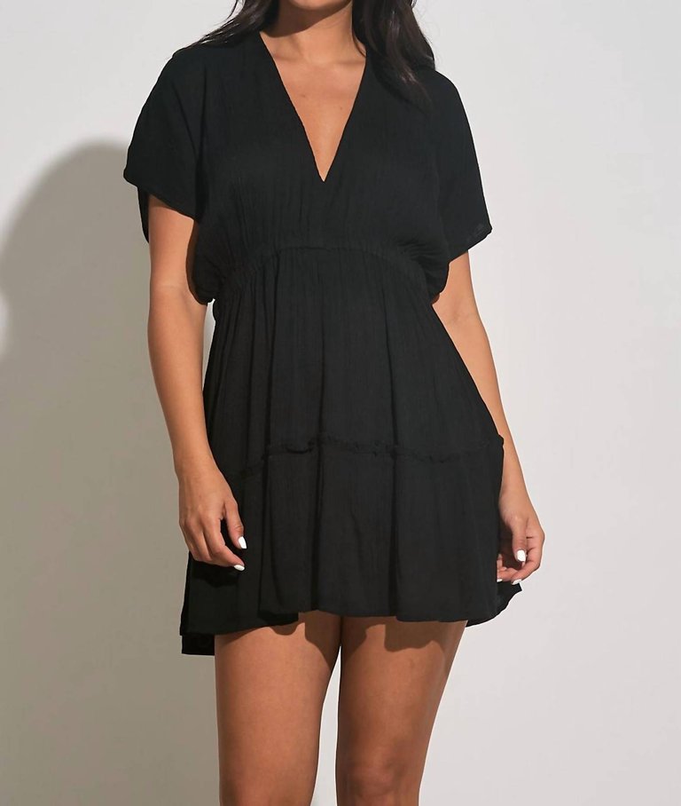 Vneck Ruffle Dress In Black - Black