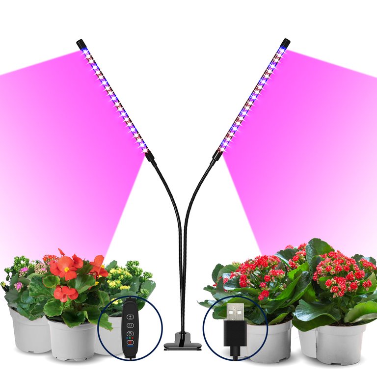 15.2 In. 20-Watt Black LED Grow Light, Color Changing Light With 2 Head Divided Adjustable Goose Neck Dual Chips