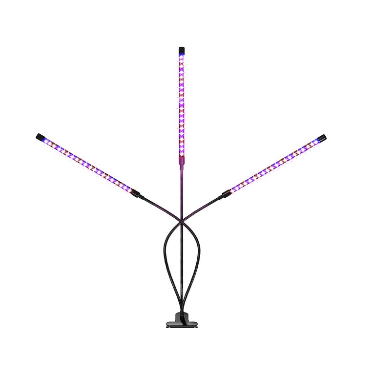 15.2 In. 30-Watt Black LED Grow Light, Color Changing Light With 3 Head Divided Adjustable Goose Neck Dual Chips