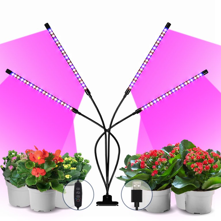 15.2 In. 40-Watt Black LED Grow Light, Color Changing Light With 4 Head Divided Adjustable Goose Neck Dual Chips
