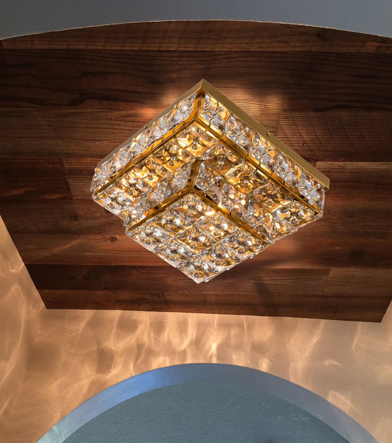 Adeline Mid-Century Modern Gold Faceted Crystal Semi-Flush Mount