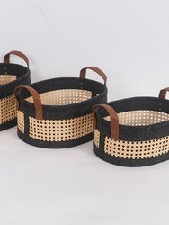 Coastal Storage Basket For Shelves Set Of 3 - Black