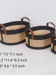 Coastal Storage Basket For Shelves Set Of 3 - Black