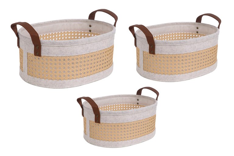Coastal Storage Basket For Shelves Set Of 3 - White