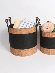 Decorative Storage Basket Bins With Wood Handles Set Of 3