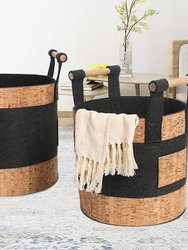 Decorative Storage Basket Bins With Wood Handles Set Of 3