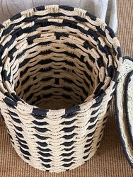 Decorative Woven Storage Basket With Lid Set Of 3