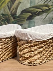 ELE LIGHT & DECOR Woven Baskets Organizer with Linen Built-in Handles Set of 2 - Natural