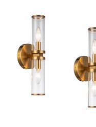 Hetty 2 Pack Modern 2-Light Brass Finish Wall Lamp 14" Clear Glass - Light Brass