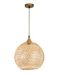 Lily 1-Light Beige Pendant Design Pendant Light With Globe Rattan Shade - Beige