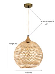Lily 1-Light Beige Pendant Design Pendant Light With Globe Rattan Shade