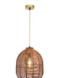 Luna 1-Light Brown Pendant Design Pendant Light With Rattan Shade