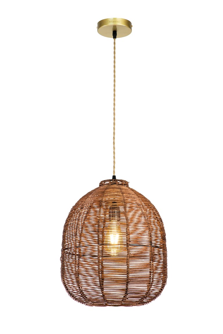 Luna 1-Light Brown Pendant Design Pendant Light With Rattan Shade