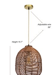 Luna 1-Light Brown Pendant Design Pendant Light With Rattan Shade