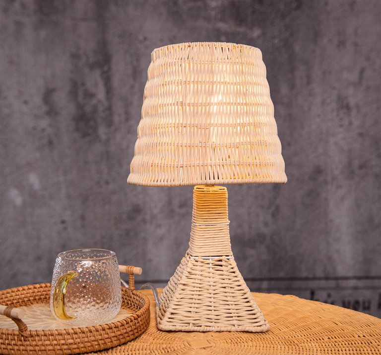 Modern Boho Rattan Table Lamp Woven Bedside Light