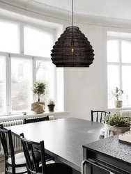 Modern Rattan Wicker Large Black Pendant Light