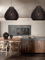 Modern Rattan Wicker Large Black Pendant Light