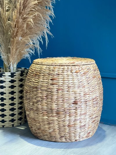 ELE Light & Decor Multipurpose Large Storage Ottoman Basket With Lid/Linen product