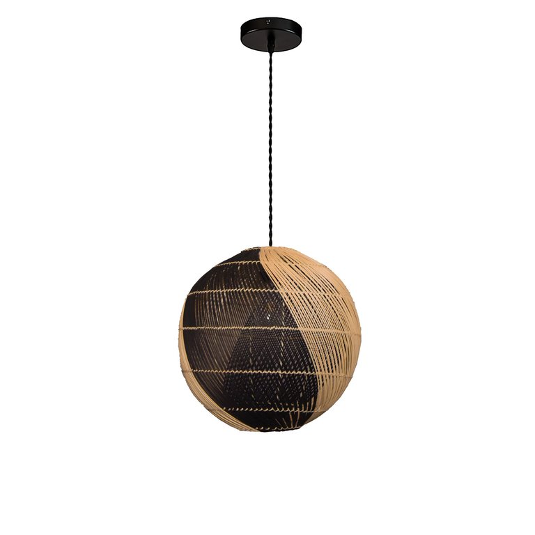 Natural Two-Tone Globe Basket Rattan Pendant Light