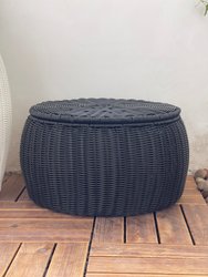 Outdoor/Indoor Black Pouf Wicker Footstool Storage Seat With Lid
