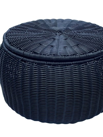 ELE Light & Decor Outdoor/Indoor Black Pouf Wicker Footstool Storage Seat With Lid product