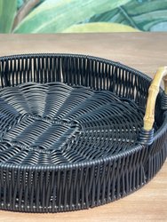 Outdoor/Indoor Decorative Black Wicker Serving Tray Handle